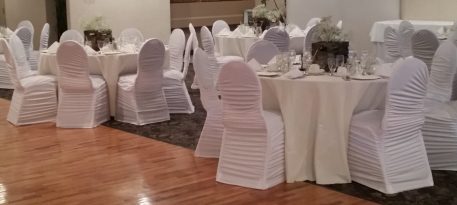 White Ruffled Spandex Banquet Chair Cover - Image 3