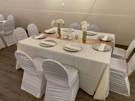 White Ruffled Spandex Banquet Chair Cover - Image 2